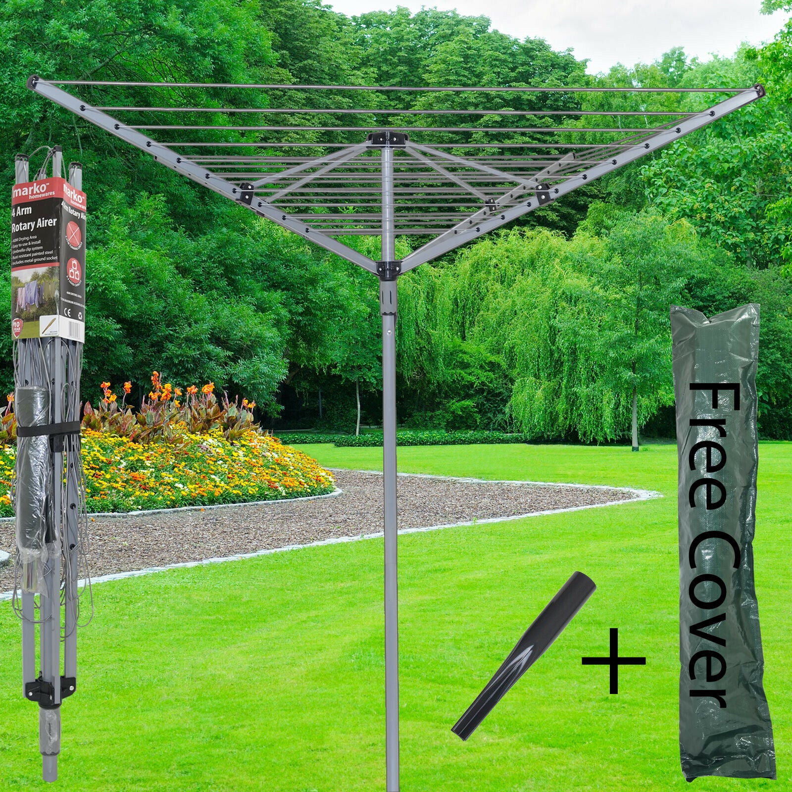 4 Arm 40M Rotary Airer Clothes Dryer Outdoor Laundry Washing Line