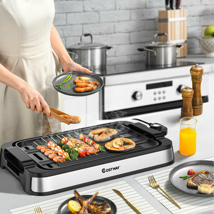 2 IN 1 Smokeless Grill Electric BBQ Griddle Non-stick Reversible Plate 2000W