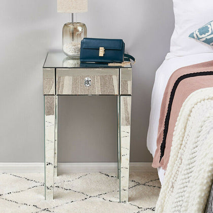 Vanity Bedroom Glass Mirrored Bedside Table Nightstand Cabinet with 1 Drawer UK