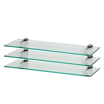 3x Glass Bathroom Shelves Tempered Wall Storage Chrome Fixtures 58.5cm Clear