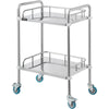 2-Tier Lab Rolling Cart Medical Trolley Stainless Steel Cart w/ Fence
