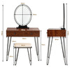 Vanity Makeup Dressing Table Wooden Cosmetic Table Stool Set W/ Light & Mirror