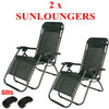 2 x ZERO GRAVITY CHAIR SUN LOUNGER OUTDOOR GARDEN FOLDING RECLINING ADJUSTABLE
