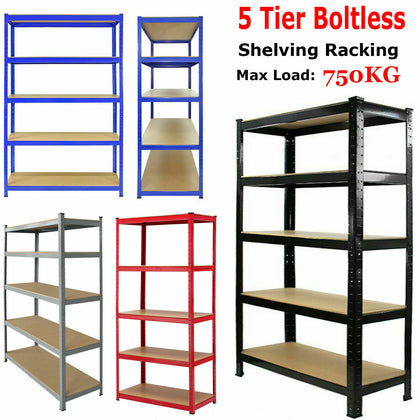 5 Tier Bays Metal Shelving Unit Storage Racking Shelves Garage Warehouse Shed UK