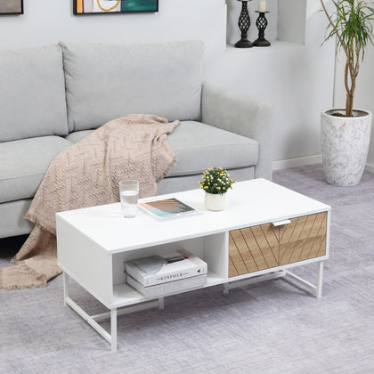 Stylish Rectangular Coffee Table Living Room Table w/ Storage Drawer Compartment