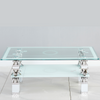 Glass Coffee Table With Storage Shelf Rectangle Modern Living Room Furniture
