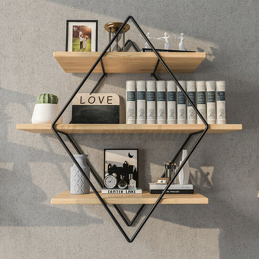 Floating Shelves Metal Wooden Wall Shelf Hanging Decorative Storage Display Rack