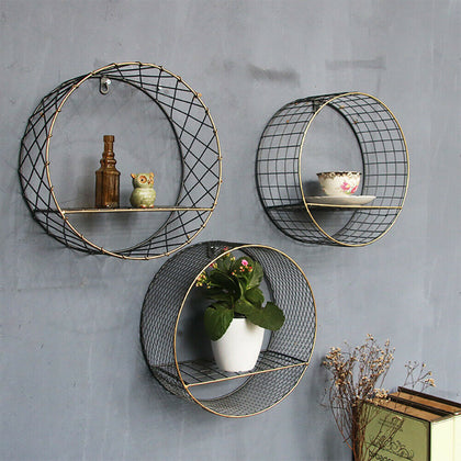 Vintage Metal Wall Shelf Industrial Style Mesh Wire Shelves Storage Display Rack