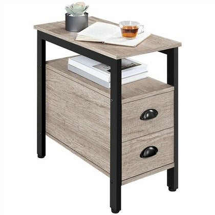 Bedside Table End Table with 2 Drawer Storage Cabinet for Bedroom/Living room