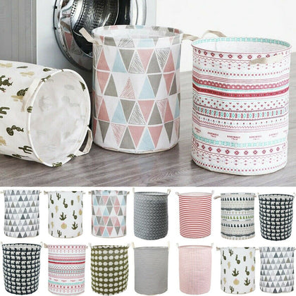 Washing Dirty Clothes Laundry Basket Canvas Baby Toy Hamper Bin Storage Bag Box