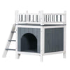 Wood Pet Home with Balcony Cat Dog House Indoor Outdoor Shelter Grey Rabbit Bed