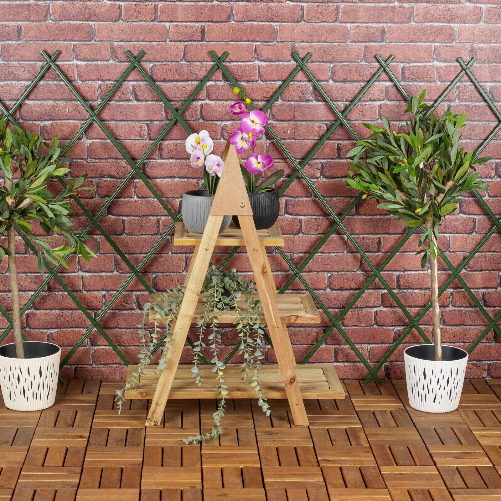 3 Tier Wooden Stairs Standing Shelving Flower Plant Decoration Display ...