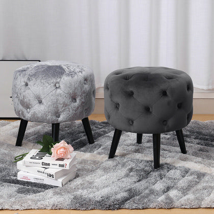 Chesterfield Velvet Tufted Button Footstool Footrest Pouffe Padded Seat Chair UK