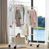 MOBILE DOUBLE CLOTHES RAIL COAT GARMENT HANGING RAIL RACK STORAGE STAND & WHEELS
