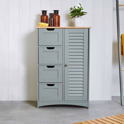 VonHaus Bathroom Storage Cabinet Cupboard Freestanding Unit 4 Drawer & Door