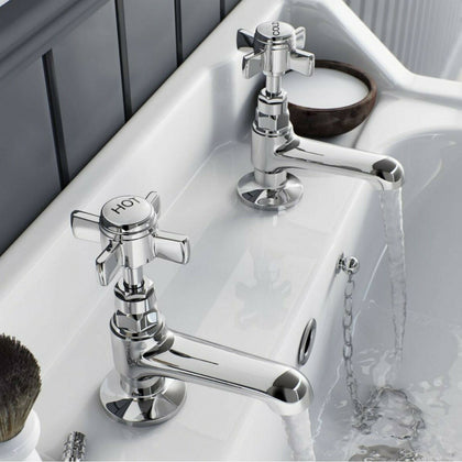 Traditional Twin Basin Sink Hot and Cold Taps Pair Chrome Bathroom Water Faucet