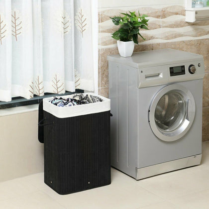 Bamboo laundry hamper clothes storage foldable basket organizer bag lid single