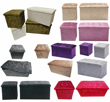 Crushed Velvet Diamante Storage Ottoman Seat Box Pouffee Foot Stool Crush Cubed
