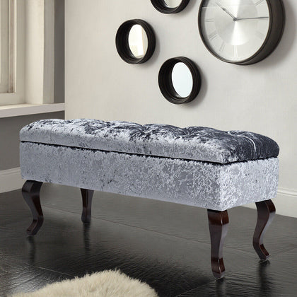 Crushed Velvet Storage Ottoman Bench Pouffe Stool Living Room Bedroom Seat 100cm