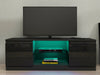 Modern TV Stand Unit Cabinet Black High Gloss 2 Door Matt Body RGB LED Lights