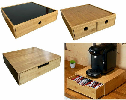 Bamboo coffee tea pod holder machine stand with drawer organizer storage office