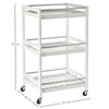 3-Tier Home Trolley Kitchen Storage Cart Steel Bars 4 Wheels Rolling Unit White