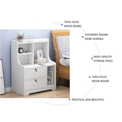 Bedside Table Cabinet Nightstand w/ Lockable Drawers Storage Bedroom Furniture