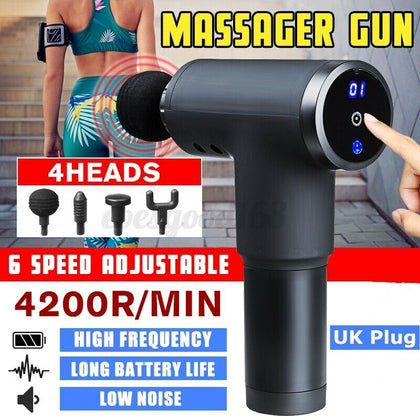 LCD Massage Gun Percussion Massager Muscle Relaxing Therapy Deep Tissue 4 Heads