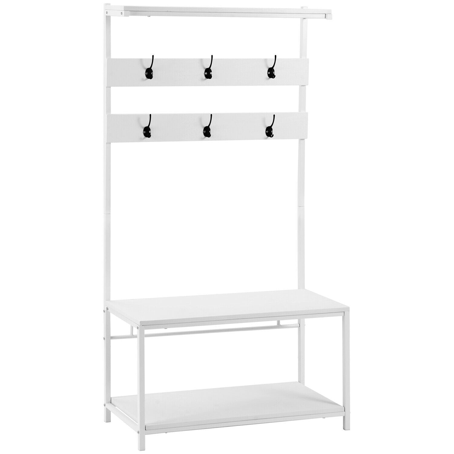 Coat rank Shoe Rack Hanging Bench Seat Hanger with Removable 6 Hooks Wood
