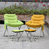 Folding Sleeper Chair with Stool Tufted Fabric Recliner Leisure Lounge Lazy Sofa