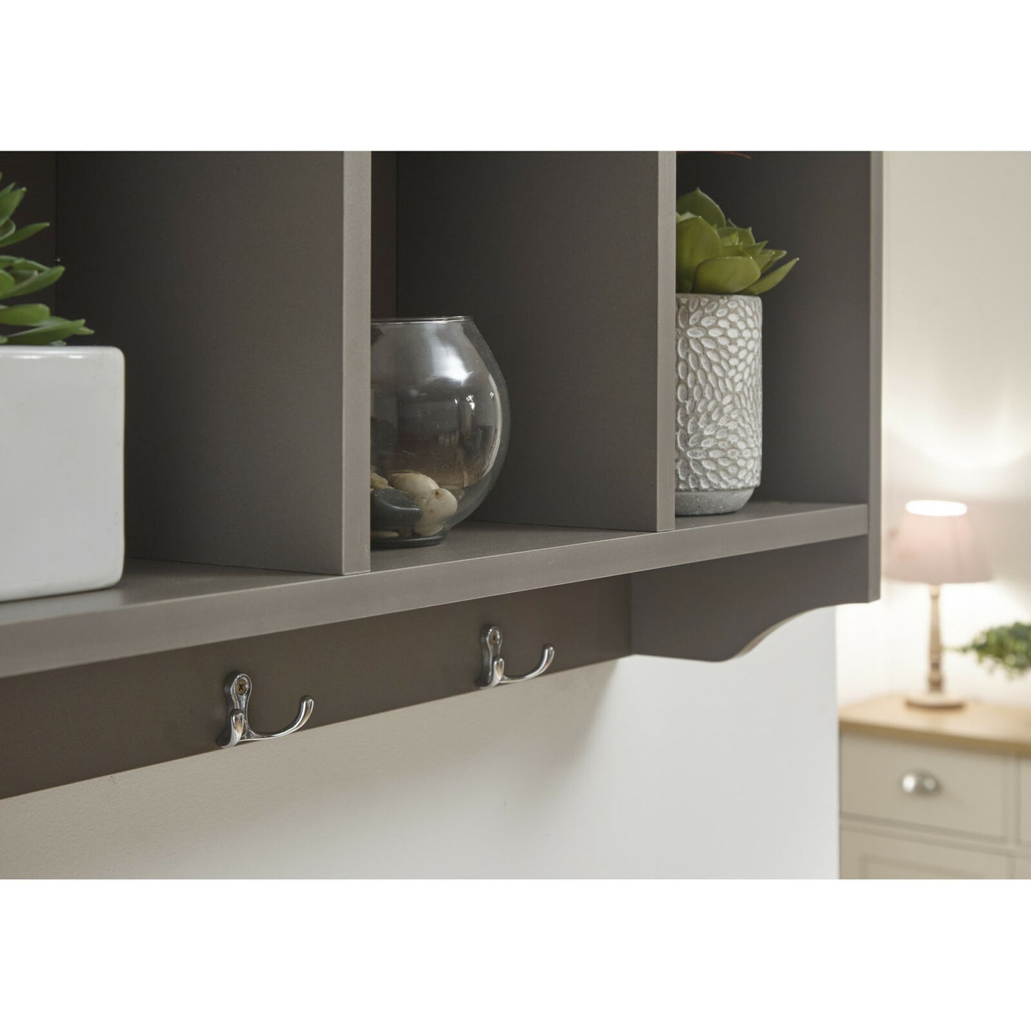 Grey Wall Mounted Cabinet Coat Hooks Wall Hanging Storage Unit Kempton