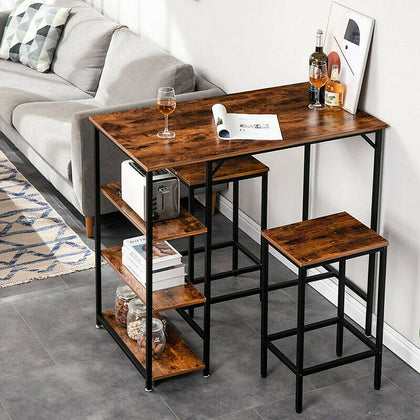 Home Table and 2 Stools, Industrial Dining Table Set Breakfast Bar Table& Stools