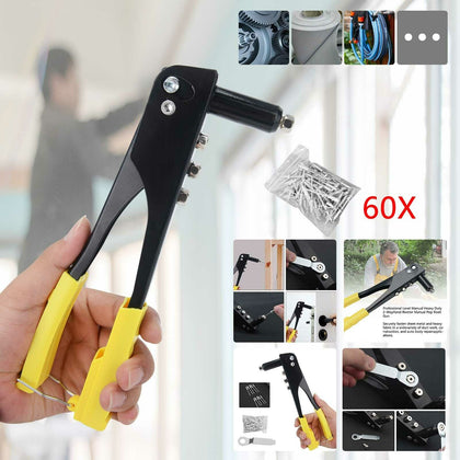 New Pop Rivet Gun With 60 Rivets 4 Heads Pvc Handle And Safety Catch