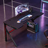 Black Gaming Computer Desk Table LED K Design Steel Frame Headphone Holder New