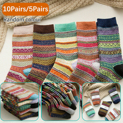 5-10 Pairs Ladies Thermal Boot Socks Thick Heat Hiking Winter Warm Nordic Style
