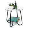 Round Sofa Side Table With Tempered Glass Top Living Room Furniture Coffee Tea