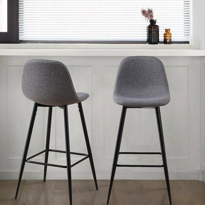 2x Grey Fabric Bar Stools Metal Leg Breakfast Pub Chair Kitchen Furniture Modern