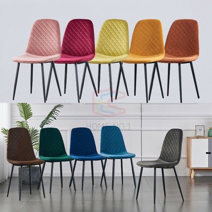 2/4/6 X Dining Chairs Set Velvet Padded Seat Metal Leg Kitchen Chair Grey/ Blue