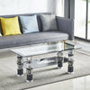 Modern Coffee Table Rectangle Tempered Glass Floral Luxury w/ Shelf Living Room