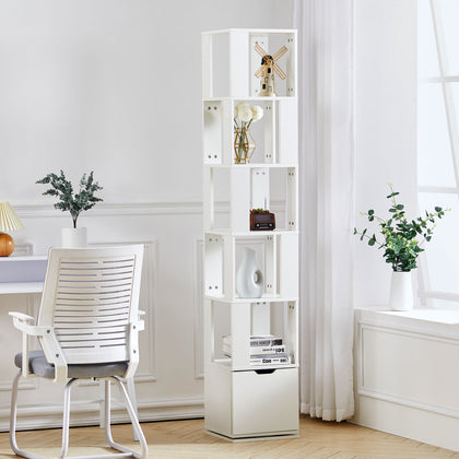 Rotatable Bookcase 6 Tier Storage Display Cube Bookshelf Wooden Shelving Unit