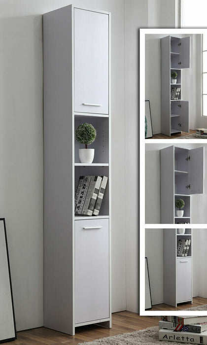 Tall White Bathroom Cabinet w/ Doors Shelves Cupboard Storage Unit Washroom