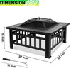 Fire Pit BBQ Grill Heater Square Table Patio Backyard Metal Black φ81cm Outdoor