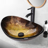 Bathroom Countertop Basin Set Tempered Glass Wash Sink Boat Shape Bowl Gold UK