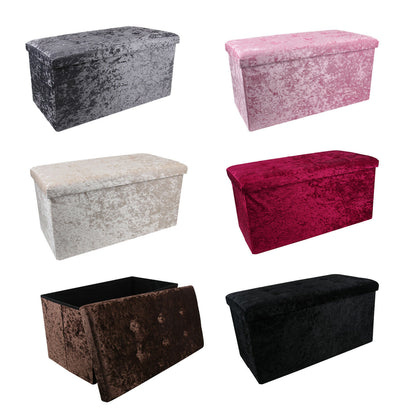 Large 2 Seater Crushed Velvet Foldable Ottoman Storage Box Double Bed Foot Stool