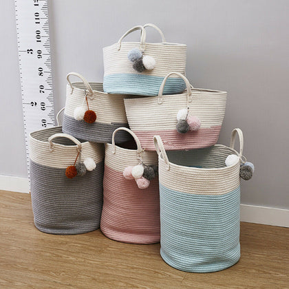 Collapsible Laundry Basket Nursery Organiser Rope Cotton Storage Bathroom Living