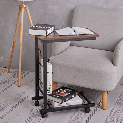 Modern Sofa Bed Side End Coffee Table Laptop Notebook Desk w Wheel Height Adjust