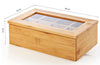 TEA BOX BAMBOO 8 COMPARTMENTS JEWELRY STORAGE CONTAINER CHEST PLASTIC WINDOW NEW