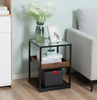 Industrial Bedside Table Vintage Style Side Cabinet Modern Glass Metal Room Unit