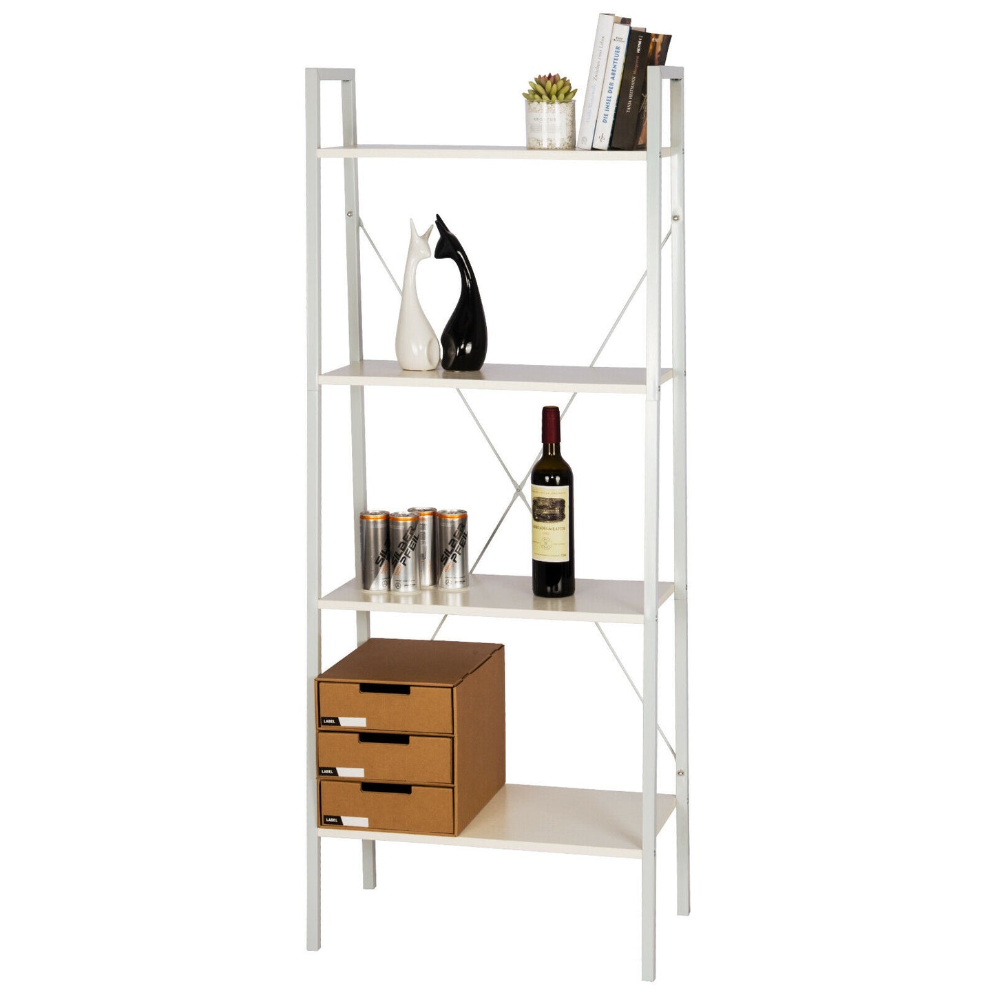 4-Tier Storage Rack Bookcase Display Plants Stand Shelf Metal Frame Ladder Shelf