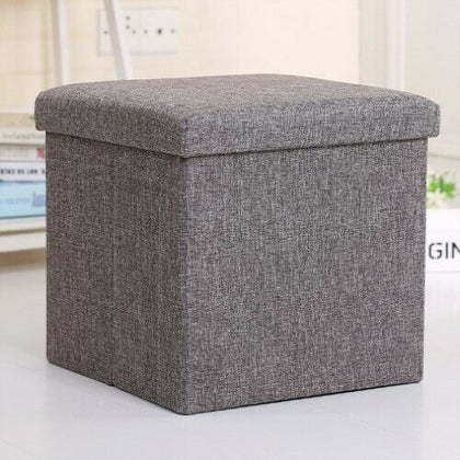 Grey Folding Storage Ottoman Seat Stool Footstool Clothes Toy Book Storage Box